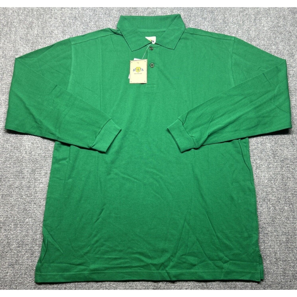 Vintage PJ Mark Polo Shirt Mens L Green Solid Long Sleeve Cotton 90's Y2K New